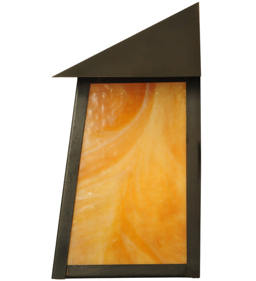 Meyda Lighting Stillwater 9" Craftsman Brown Tall Pine Wall Sconce With Beige Art Shade Glass
