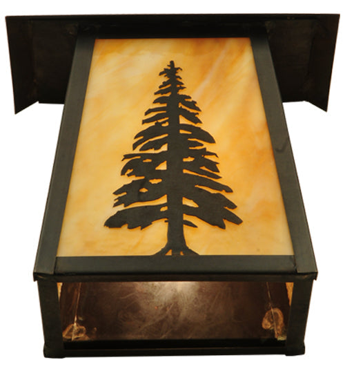 Meyda Lighting Stillwater 9" Craftsman Brown Tall Pine Wall Sconce With Beige Art Shade Glass