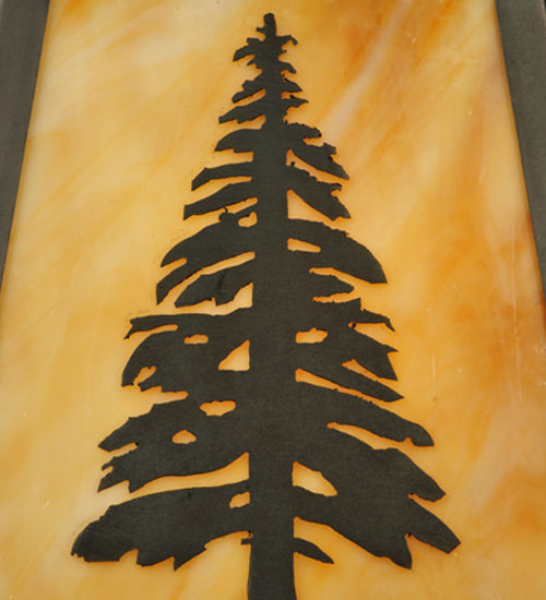 Meyda Lighting Stillwater 9" Craftsman Brown Tall Pine Wall Sconce With Beige Art Shade Glass