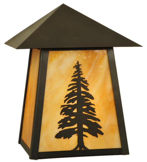 Meyda Lighting Stillwater 9" Craftsman Brown Tall Pine Wall Sconce With Beige Art Shade Glass