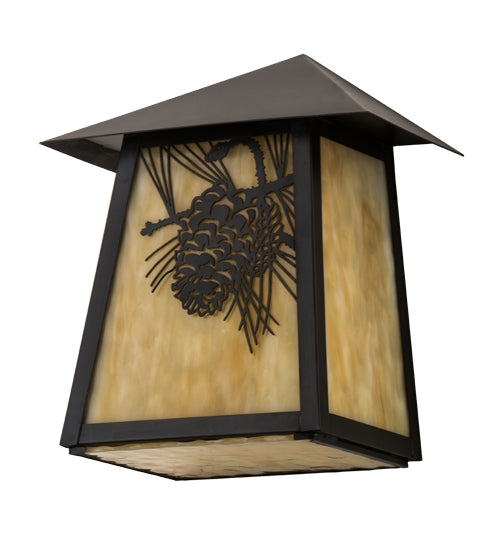 Meyda Lighting Stillwater 9" Craftsman Brown Winter Pine Wall Sconce With Beige Art Shade Glass