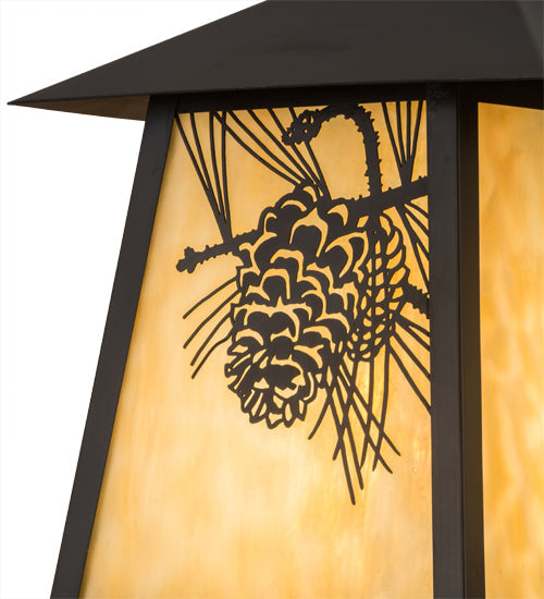 Meyda Lighting Stillwater 9" Craftsman Brown Winter Pine Wall Sconce With Beige Art Shade Glass