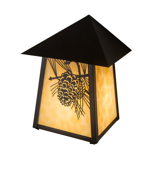 Meyda Lighting Stillwater 9" Craftsman Brown Winter Pine Wall Sconce With Beige Art Shade Glass