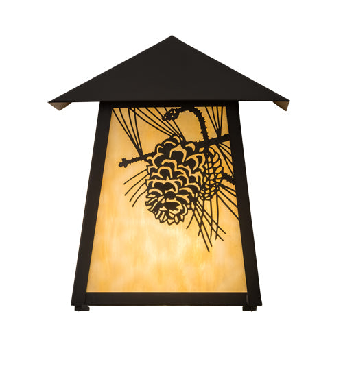 Meyda Lighting Stillwater 9" Craftsman Brown Winter Pine Wall Sconce With Beige Art Shade Glass