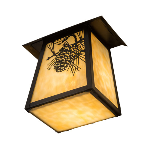 Meyda Lighting Stillwater 9" Craftsman Brown Winter Pine Wall Sconce With Beige Art Shade Glass
