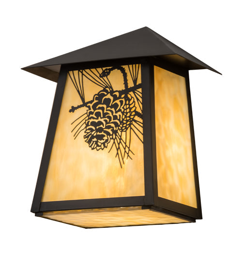 Meyda Lighting Stillwater 9" Craftsman Brown Winter Pine Wall Sconce With Beige Art Shade Glass