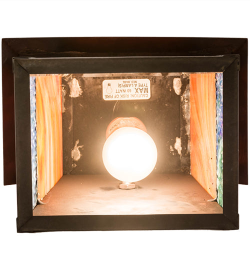 Meyda Lighting Stillwater 9" Craftsman Brown With Highlights Deer Lodge Wall Sconce With Orange & Blue Shade Glass