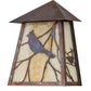 Meyda Lighting Stillwater 9" LED Vintage Copper Song Bird Wall Sconce With Beige Art Shade Glass