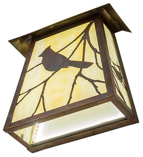 Meyda Lighting Stillwater 9" LED Vintage Copper Song Bird Wall Sconce With Beige Art Shade Glass