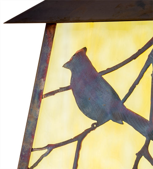 Meyda Lighting Stillwater 9" LED Vintage Copper Song Bird Wall Sconce With Beige Art Shade Glass