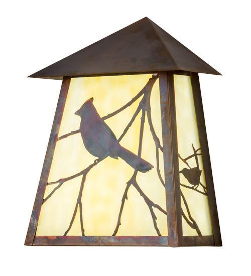 Meyda Lighting Stillwater 9" LED Vintage Copper Song Bird Wall Sconce With Beige Art Shade Glass