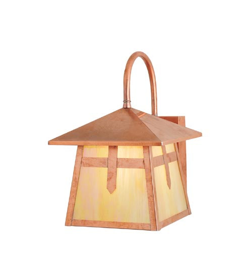 Meyda Lighting Stillwater 9" Raw Copper Cross Mission Curved Arm Wall Sconce With Iridescent Shade Glass