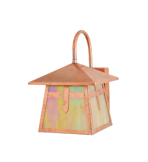 Meyda Lighting Stillwater 9" Raw Copper Cross Mission Curved Arm Wall Sconce With Iridescent Shade Glass