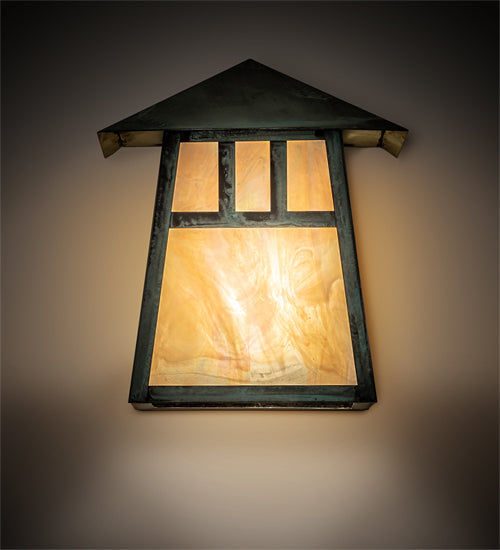 Meyda Lighting Stillwater 9" Verdigris Double Bar Mission Wall Sconce With Beige Iridescent Shade Glass