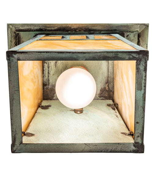 Meyda Lighting Stillwater 9" Verdigris Double Bar Mission Wall Sconce With Beige Iridescent Shade Glass