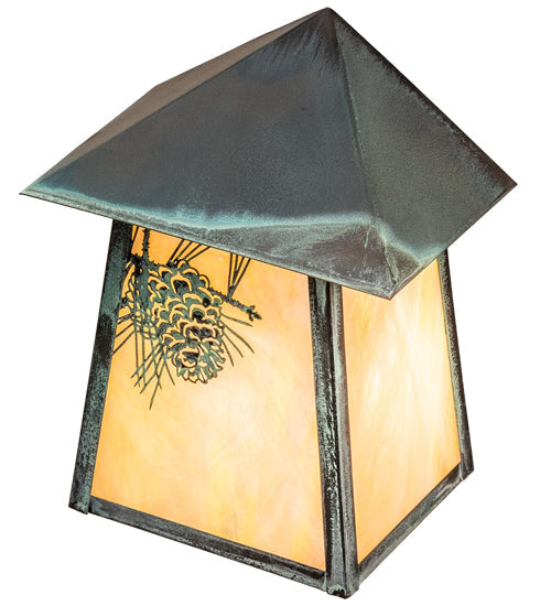 Meyda Lighting Stillwater 9" Verdigris Winter Pine Wall Sconce With Beige Iridescent Shade Glass