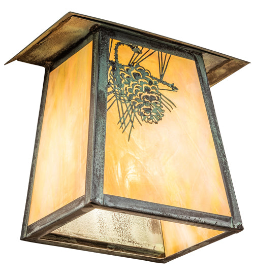 Meyda Lighting Stillwater 9" Verdigris Winter Pine Wall Sconce With Beige Iridescent Shade Glass