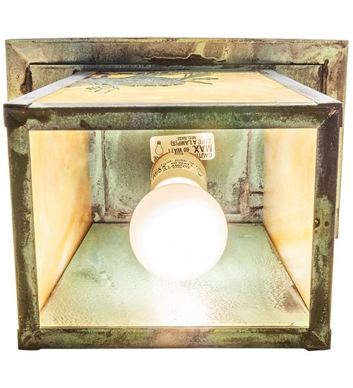 Meyda Lighting Stillwater 9" Verdigris Winter Pine Wall Sconce With Beige Iridescent Shade Glass