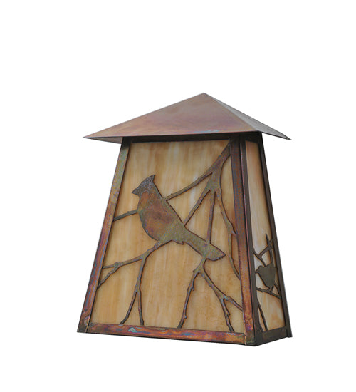 Meyda Lighting Stillwater 9" Vintage Copper Song Bird Wall Sconce With Beige Iridescent Shade