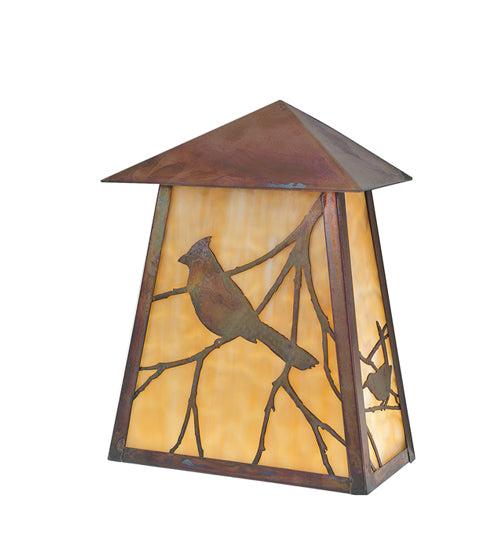 Meyda Lighting Stillwater 9" Vintage Copper Song Bird Wall Sconce With Beige Iridescent Shade