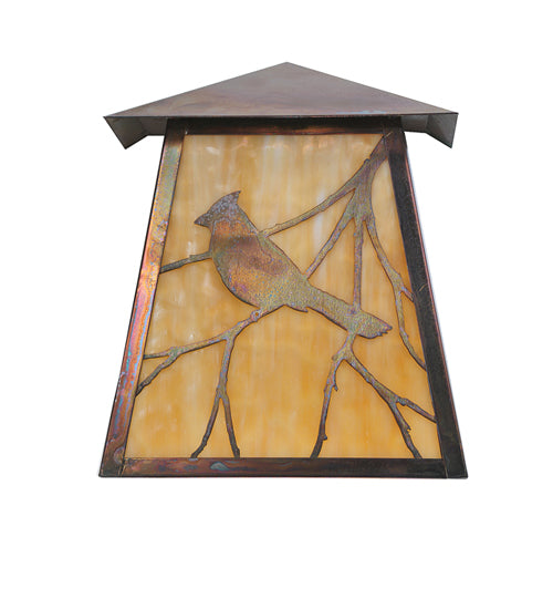 Meyda Lighting Stillwater 9" Vintage Copper Song Bird Wall Sconce With Beige Iridescent Shade