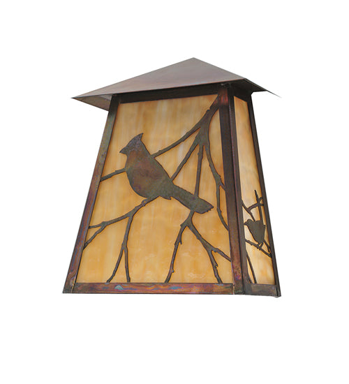 Meyda Lighting Stillwater 9" Vintage Copper Song Bird Wall Sconce With Beige Iridescent Shade