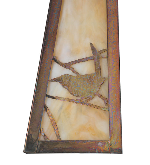 Meyda Lighting Stillwater 9" Vintage Copper Song Bird Wall Sconce With Beige Iridescent Shade