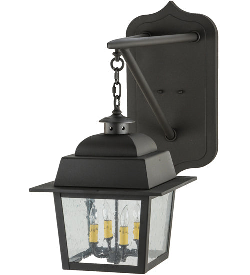 Meyda Lighting Stockwell 15" 4-Light Wrought Iron Hanging Lantern Wall Sconce With Clear Seeded Shade Glass