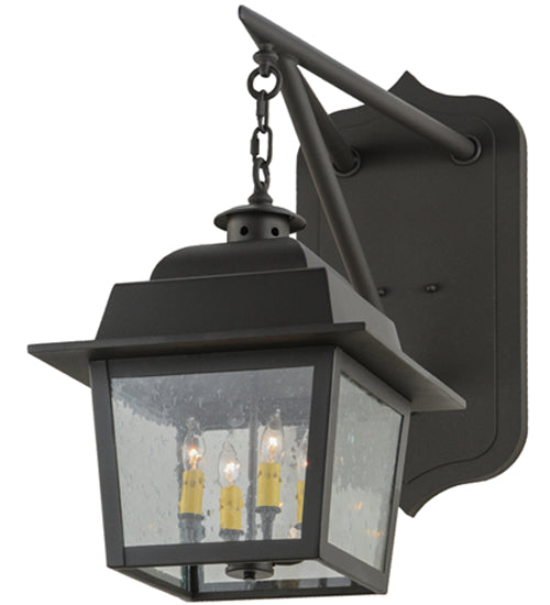 Meyda Lighting Stockwell 15" 4-Light Wrought Iron Hanging Lantern Wall Sconce With Clear Seeded Shade Glass