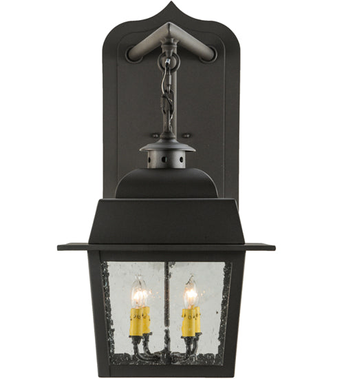 Meyda Lighting Stockwell 15" 4-Light Wrought Iron Hanging Lantern Wall Sconce With Clear Seeded Shade Glass