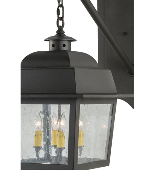 Meyda Lighting Stockwell 15" 4-Light Wrought Iron Hanging Lantern Wall Sconce With Clear Seeded Shade Glass