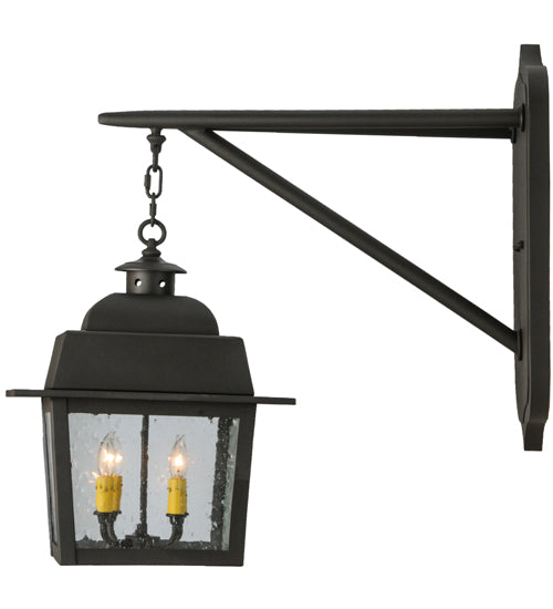 Meyda Lighting Stockwell 15" 4-Light Wrought Iron Hanging Lantern Wall Sconce With Clear Seeded Shade Glass