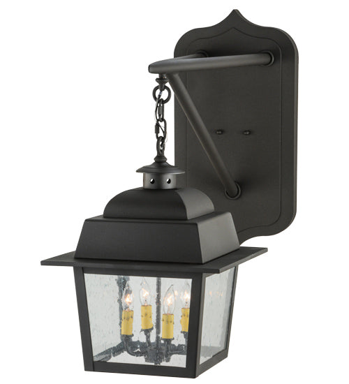 Meyda Lighting Stockwell 15" 4-Light Wrought Iron Hanging Lantern Wall Sconce With Clear Seeded Shade Glass