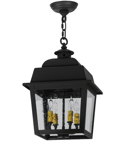Meyda Lighting Stockwell 17" 4-Light Wrought Iron Hanging Lantern Pendant Light With Clear Seeded Shade Glass