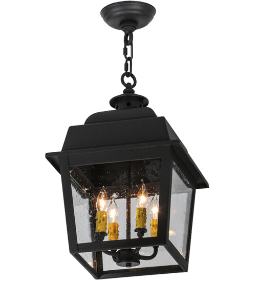 Meyda Lighting Stockwell 17" 4-Light Wrought Iron Hanging Lantern Pendant Light With Clear Seeded Shade Glass