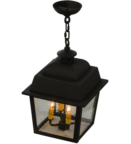 Meyda Lighting Stockwell 17" 4-Light Wrought Iron Hanging Lantern Pendant Light With Clear Seeded Shade Glass