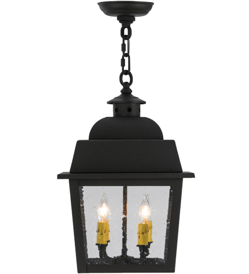Meyda Lighting Stockwell 17" 4-Light Wrought Iron Hanging Lantern Pendant Light With Clear Seeded Shade Glass