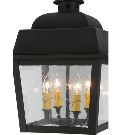 Meyda Lighting Stockwell 17" 4-Light Wrought Iron Hanging Lantern Pendant Light With Clear Seeded Shade Glass