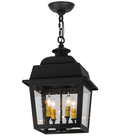 Meyda Lighting Stockwell 17" 4-Light Wrought Iron Hanging Lantern Pendant Light With Clear Seeded Shade Glass