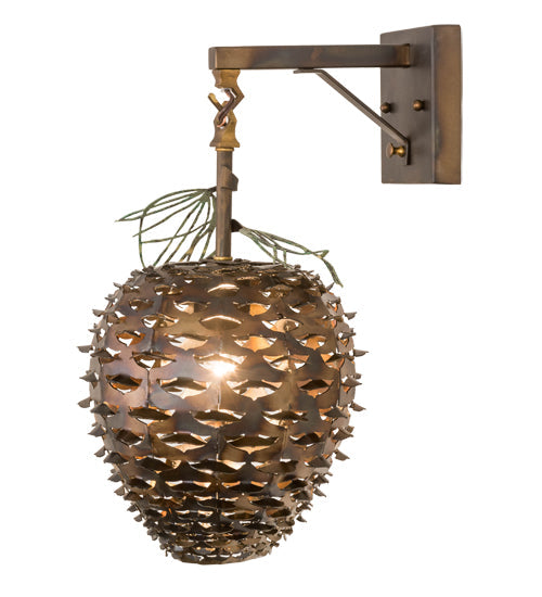 Meyda Lighting Stoneycreek 11" Dark Burnished Antique Copper & Green Needles Hanging Wall Sconce