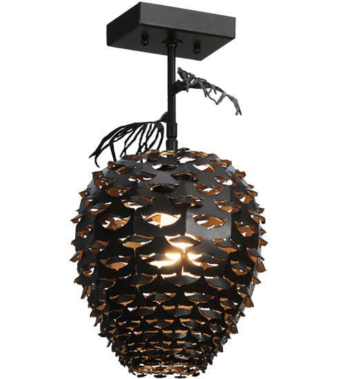 Meyda Lighting Stoneycreek 11" Timeless Bronze and Green Verdigris Pinecone Semi-flush Mount Ceiling Light