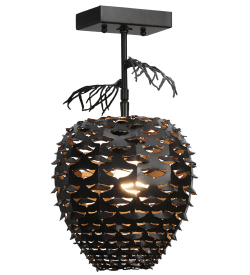 Meyda Lighting Stoneycreek 11" Timeless Bronze and Green Verdigris Pinecone Semi-flush Mount Ceiling Light