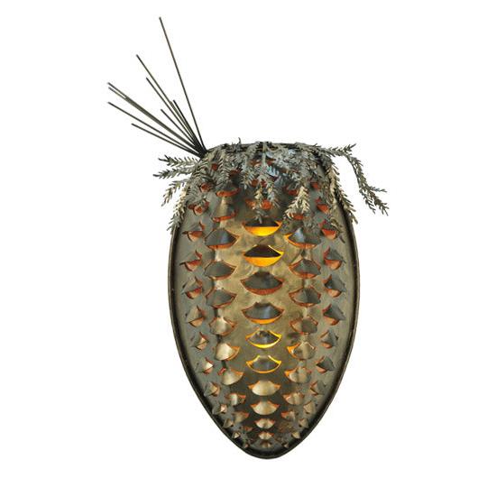 Meyda Lighting Stoneycreek Pinecone 16" 2-Light Antique Copper Wall Sconce With Silver Mica Shade Glass