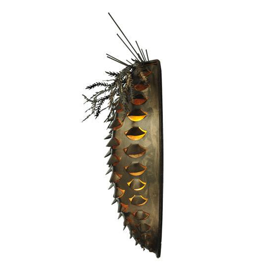 Meyda Lighting Stoneycreek Pinecone 16" 2-Light Antique Copper Wall Sconce With Silver Mica Shade Glass