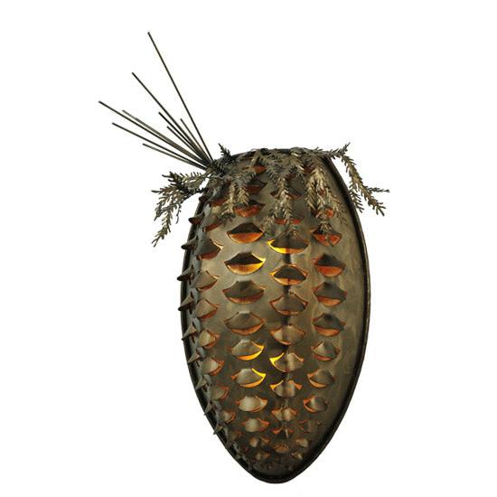 Meyda Lighting Stoneycreek Pinecone 16" 2-Light Antique Copper Wall Sconce With Silver Mica Shade Glass