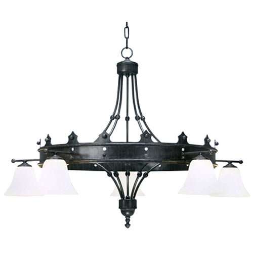 Meyda Lighting Strada 42" 5-Light Antique Iron Gate Chandelier With Tundra Idalight Shade Glass