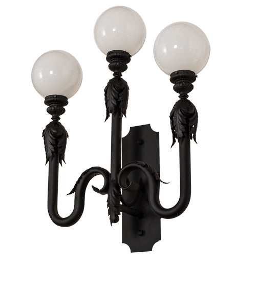 Meyda Lighting Strasbourg 30" 3-Light Fine Textured Black Wall Sconce With White Shade Glass