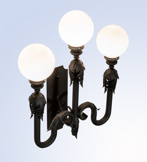 Meyda Lighting Strasbourg 30" 3-Light Fine Textured Black Wall Sconce With White Shade Glass