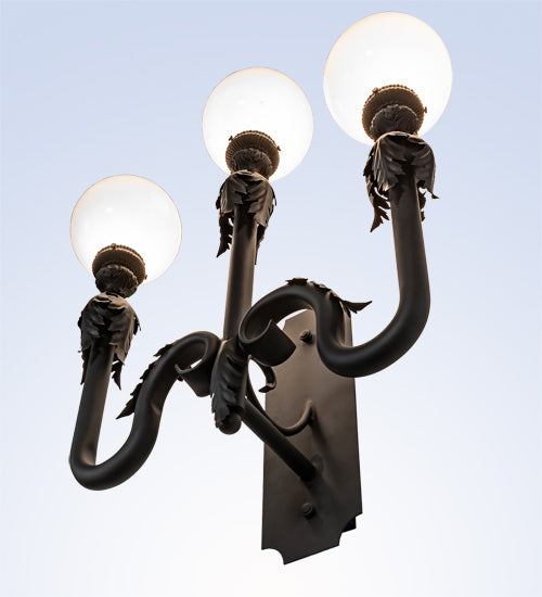 Meyda Lighting Strasbourg 30" 3-Light Fine Textured Black Wall Sconce With White Shade Glass