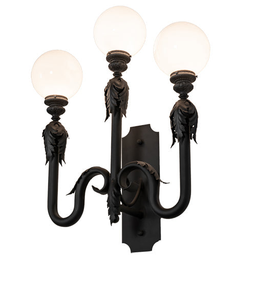 Meyda Lighting Strasbourg 30" 3-Light Fine Textured Black Wall Sconce With White Shade Glass